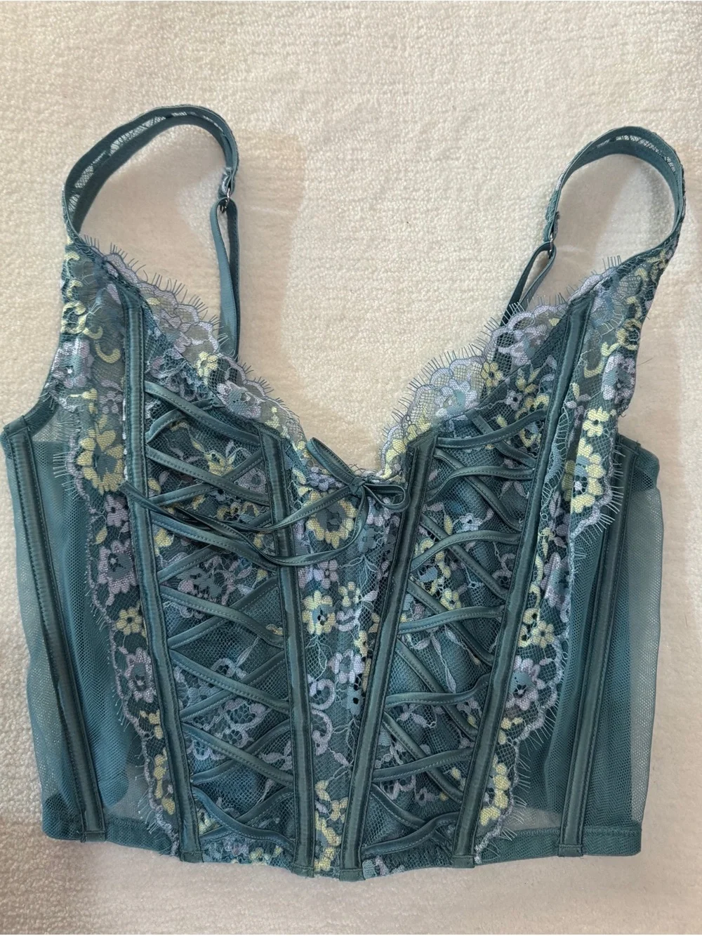 Victoria’s Secret Dream Angels Lace Corset Bralette Seafoam Green NWT Small